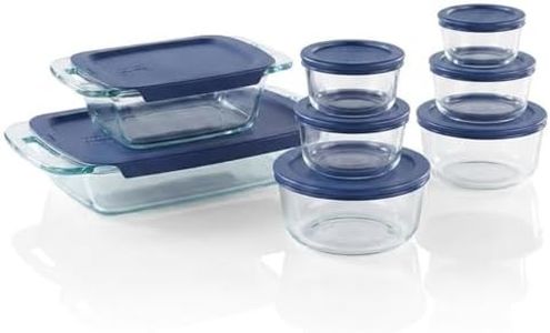 Pyrex Bake 'N Store Glass Food Containers 16-Piece Set, Blue | Snug Fitting Lids For Storage And Transport | Microwave And Dishwasher Safe | Oven To Table Glass Bakeware With Handles
