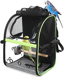 Pecute Sac à Dos de Transport Oiseau avec Rideaux Imperméable Anti-Soleil, Cage Transparente avec 4 Accessoires, pour Perroquet Carani Perruche