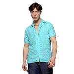 Campus Sutra Men's Light Blue Creased Shirt for Casual Wear | Spread Collar | Short Sleeve | Button Closure | Shirt Crafted with Comfort Fit for Casual Wear