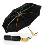 BESTKEE Windproof Travel Folding Umbrella Automatic, Large Rain Folding Compact Umbrella Portable Fast Drying with Auto Open/Close Button, Non-slip Handle (Black)