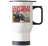 Charisma creative Id Rather Be Steaming Train Buff Novelty Stainless Steel Travel Thermal Cup Mug in White