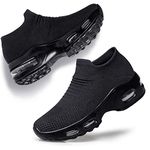 YHOON Women's Slip On Walking Shoes Breathable Lightweight Mesh Casual Running Jogging Sneakers Air Cushion All Black,11