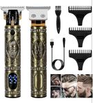 Endzone Professional Rechargeable Digital Display Cordless Beard Hair Trimmer Kit with Guide Combs Brush USB Cord for Men, Family or Pets Rechargeable Li-ion Battery 120 minutes Runtime - Gold