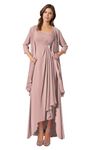 Geforsp 2 Pieces Tea Length Mother of The Bride Dresses for Wedding with Jacket 3/4 Sleeves Evening Formal Gown with Pockets, Dusty Rose, 20