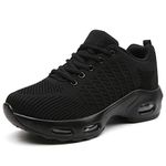 Women Trainers Air Cushion Running Shoes Arch Support Memory Foam Sneakers Ladies Comfortable Breathable Non Slip Gym Shoes All Black UK 8