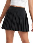 CRZ YOGA Girls Pleated Skirt with Shorts Tennis Athletic School Kids Teen Skorts with Pockets Black Medium