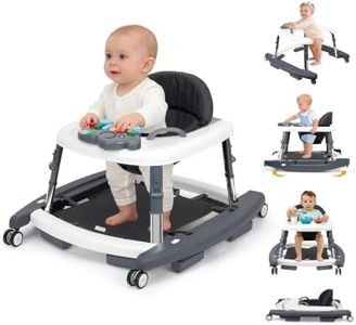 Tickeagle 5-in-1 Baby Walker for Boys and Girls Music and Lights 6-18 Month, Foldable Baby Walkers with 5 Adjustable Heights, Infant Toddler Walker with Wheels and Combo Portable（Dark Gray）