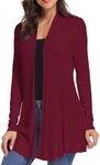 iClosam Women Open Front Cardigans Long Sleeve Lightweight Knit Cardigan Sweater, #1 Wine Red, Medium