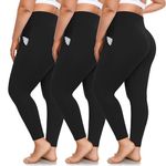 FULLSOFT 3 Pack Plus Size Leggings with Pockets for Women-High Waisted Tummy Control 1X-4X Soft Yoga Pants for Workout, 1-black,black,black, X-Large Plus