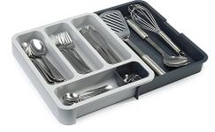 VIDISA Expandable Cutlery Tray Plastic Utensils Drawer Holder To Store Organizer Spoons For Home Kitchen | 39.6 X 11 X 5.5 Cm | Grey, Blue