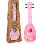 YOLOPLUS+ Kids Ukulele Guitar Toy Simulation 4 Strings Children Musical Instruments Educational Learning for Toddler Beginner Keep Tone Anti-Impact (17 Inch Pink)