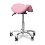 LIMKOMES Saddle Stool Salon Chair Ergonomic Adjustable Swivel Stool Chair with Hydraulic Lifting Height Adjustable Rolling Stool for Office Desk Clinic Dentist Spa-Soft Pink
