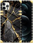 DAIZAG Case Compatible with for iPhone 15 Case Black Gold Natural Marble Pattern Phone Case Golden Square Shockproof Phone Case Gift Case for iPhone 15