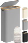 SONGMICS Laundry Hamper with Lid, Slim Laundry Basket, 17.2 Gallons (65L), Space-Saving, Removable Mesh Liner, Bamboo Handles, Collapsible, 16.5 x 8.9 x 27.8 Inches, Dove Gray ULCB506G01