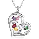 Personalized Mothers Necklace with Birthstone Custom Heart Necklace Engraved 1-6 Names Family Necklace Christmas Birthday Gifts for Women Mom Wife Valentines Day Mothers Day