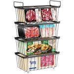 iSPECLE Chest Freezer Baskets - 4 Pack Stackable Freezer Organiser for 198L Chest Freezer Sort Frozen Foods Freezer Baskets for Chest Freezers Easy to Get Items with Handles, Add More Space, Black