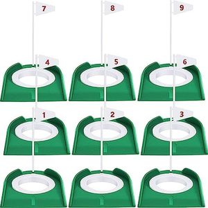 kowaku 9Pcs Golf Putting Cup and Flag, Putt Training Hole, Trainer Aid All Direction Golf Practice Cup Supplies for Backyard Home, Sport Mats Office, White Flag