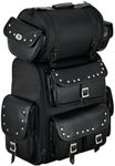 Vance Leathers Large Studded 2 Piece Sissy Bar Bag - Motorcycle Luggage with Multiple Storage Pockets & Removeable Rain Cover