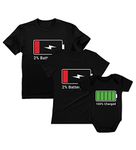 Tstars Matching Family Shirts Set Full Charge Low Battery Mom Dad and Baby Outfits Mom Black Small/Dad Black Medium/Baby Black 12M (6-12M)