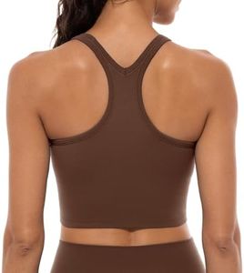 Lavento Women's Racerback Sports Bras Yoga Crop Top with Built in Bra (Brushed Cocoa Brown, 10)