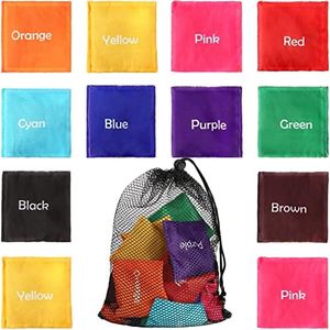 20 Pcs Educational Bean Bags Mini Colors Beanbags Learning Toy 2.76 x 2.76 in Cornhole Beanbag for Preschool Classroom Learning Color Outdoor Carnival Family Catch Sensory Game, 10 Colors (Words)