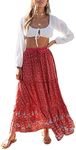 ZESICA Women's 2023 Bohemian Floral Printed Elastic Waist A Line Maxi Skirt with Pockets, Red#2, Medium