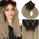 Vivien Ombre Clip in Human Hair Extensions for Short Hair Ombre Blonde Human Hair Clip in Extensions Chocolate Brown to Golden Brown and Platinum Blonde Clip in Hair Extensions 10 Inch 80g 7pcs