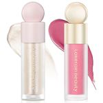 Jutqut Cream Liquid Highlighter & Liquid Blush Set, Natural Matte Face Blush, Natural Glossy Liquid Illuminator for Face and Body, Lightweight Blendable Silky Smooth Texture, Cruelty-free