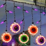 Halloween Lights 7Ft 25 Eyeball Curtain String Lights with 10 Eyeball Lights and 15 Purple Mini Lights, Colorful Waterproof Halloween String Lights for Outdoor & Indoor Halloween Decoration Black Wire