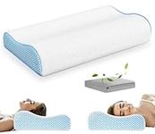 PKBD Memory Foam Pillow with Replacement Pillowcase(Cooling Ice Silk&Cotton),Neck/Shoulder Pain Relief,Ergonomic Orthopedic Cervical Pillow,Neck Contoured Bed Pillow for Side,Back,Stomach Sleepers