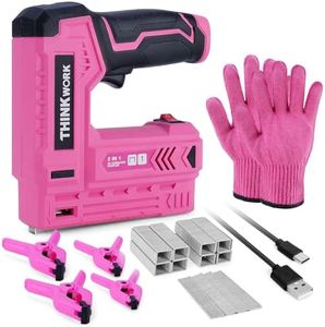 THINKWORK Pink Electric Staple Gun - 2 in 1 Nail Gun Battery Powered with 1000Pcs Staples and Nails, 4V Cordless Upholstery Staple Gun for Wood, Brad Nailer with USB Charger for Carpentry, Crafts, DIY