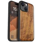 Carveit Magnetic Wood Case for iPhone 15 Case [Solid Wood & Black Soft TPU] Shockproof Protective Cover Unique Wooden Case Compatible with magsafe (Natural Wood -Walnut)