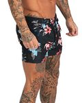 GINGTTO Men's Beach Shorts Bathing Suits with Mesh Lining, Black Flower, X-Small