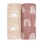 Comfy Cubs 2 Pack Muslin Baby Blanket for Newborn, Baby Swaddle Blanket, Neutral Receiving Blanket for Boys and Girls (Sun & Rainbow)