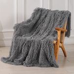 Tuddrom Decorative Extra Soft Faux Fur Throw Blanket 50"x60",Solid Lightweight Fuzzy Reversible Long Hair Shaggy Blanket,Fluffy Cozy Plush Mink Fleece Comfy Microfiber Blanket for Couch Sofa Bed, Grey