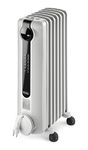 De'Longhi Oil-Filled Radiator Space Heater, Full Room Quiet 1500W, Adjustable Thermostat, 3 Heat Settings, Digital Timer, ECO Energy Saving Mode, Safety Features, Light Gray, Radia S TRRS0715ECA