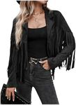 MakeMeChic Women's Faux Suede Tassel Cowgirl Coats Western Fringe Jackets 70s Hippie Costume Black X-Large