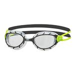 Zoggs Predator Adult Swimming Goggles, UV protection swim goggles, Pulley Adjust Comfort Goggles Straps, Fog Free Swim Goggle Lenses, Zoggs Goggles Adults Ultra Fit, Clear, Black/Lime, Regular