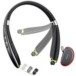 Galirity Bluetooth Headset,2024 Neckband Bluetooth Headphones With Retractable In Ear Earbuds,Noise Cancelling Stereo Earphones With Mic,Foldable Wireless Headphones For Sports Office With Carry Case