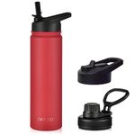 mininoo 24 oz Insulated Water Bottle with Straw, Stainless Steel Double Wall Vacuum Thermos with Straw Lid & Chug Lid, Leak Proof, BPA Free, Keep Cold for 24H & Hot for 12H(Red)