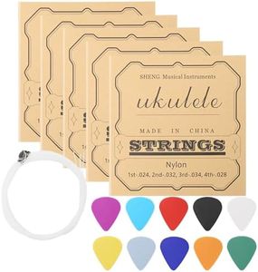 Ukulele Strings, 5 Sets of Nylon Ukulele Strings, String Winder for Soprano (21 Inch) Concert (23 Inch) Tenor (26 Inch) Ukulele with 10 Picks