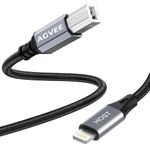 AGVEE 5ft Lightning OTG MIDI Cable USB Type-B Cord Compatible with iPhone iPad iOS for Electronic Music Instrument, Piano, Midi Controller, Midi Keyboard, Audio Interface Recording, Dark Gray