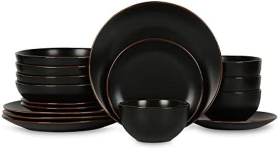 Stone Lain Brasa Modern Stoneware 16 Piece Dinnerware Sets, Plates and Bowls Sets, Dish Set for 4, Black