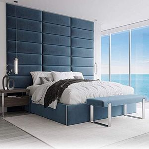 VANT Pannelli di Rivestimento Imbottiti Con Accento - Confezione da 4 - Facile da Installare - Testiera King Size(Velvet Plush Pavone Blu, 91cm LARGO)