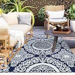 Capslpad Floral Outdoor Patio Rug 120x180cm Waterproof Plastic Straw Rug Reversible Floor Mats Portable Camping Rug Indoor Outdoor Area Rug for Porch Backyard Balcony Picnic BBQ Deck Beach Decor,Blue