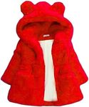 Arssm Girls Winter Warm Coats Kids Fleece Jacket Clothes Ear Hooded Faux Fur Thicken Outerwear(Red-4Y)