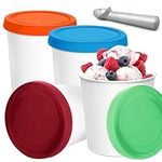 KisSealed 4 Pack Ice Cream Containers, 1 Quart Freezer Storage Tubs with Silicone Lids and Spoon,Reusable Storage Containers for Homemade Ice Cream, Sorbet and Gelato, Freezer Dishwasher Safe