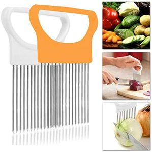 Onion Holder for Slicing, Tomato Vegetable Lemon Potato Cutter Slicer Chopper Odor Remover (White+Orange)