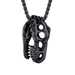 U7 Jurassic Dinosaur Necklace For Women Men Black Skeleton Tyrannosaurus Pendant Halloween Necklaces