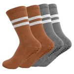 Proberos® 2 Pairs Anti-Slip Yoga Socks for Women, Breathable Cotton Compression Socks for Yoga, Pilates, Dance, Floor Socks with Silicone Grip, Anti-Odor, Grey & Brick Red, Versatile & Stylish
